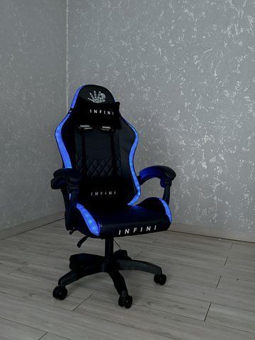 Комп'ютерне крісло з LED підсвіткою INFINI RGB Чорне геймерське  INFINI_FIVE_ЧОРНИЙ_LED фото