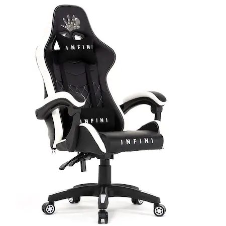 Комп'ютерне крісло геймерське INFINI R-5 Чорно-біла якісна екошкіра INFINI_FIVE_ЧОРНО-БІЛИЙ фото