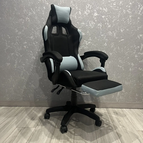 Комп'ютерне тканинне крісло з підставкою для ніг PRESTIGE Rob-10 Чорно-блакитний для геймерів та роботи PRESTIGE_GС05-10 фото