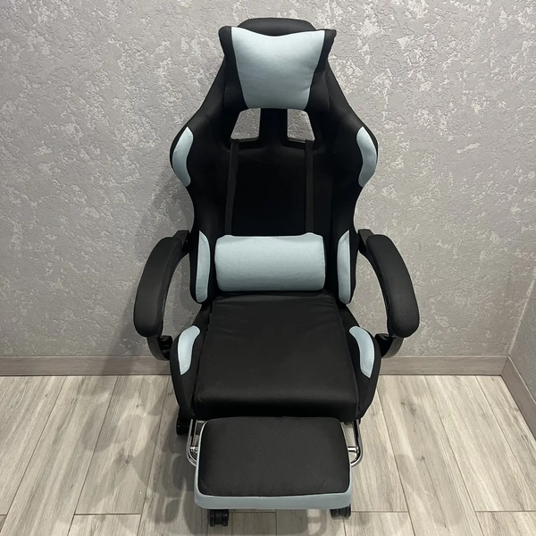Комп'ютерне тканинне крісло з підставкою для ніг PRESTIGE Rob-10 Чорно-блакитний для геймерів та роботи PRESTIGE_GС05-10 фото