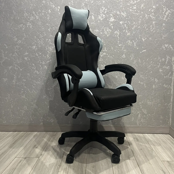 Комп'ютерне тканинне крісло з підставкою для ніг PRESTIGE Rob-10 Чорно-блакитний для геймерів та роботи PRESTIGE_GС05-10 фото