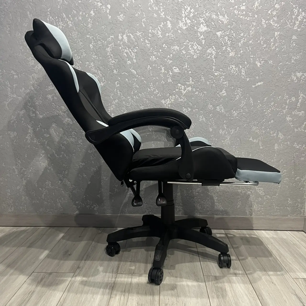 Комп'ютерне тканинне крісло з підставкою для ніг PRESTIGE Rob-10 Чорно-блакитний для геймерів та роботи PRESTIGE_GС05-10 фото