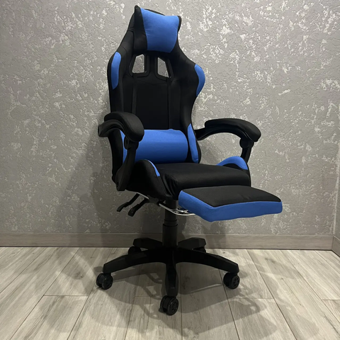 Комп'ютерне тканинне крісло з підставкою для ніг PRESTIGE Rob-10 Чорно-синій для геймерів та роботи PRESTIGE_GС05-09 фото