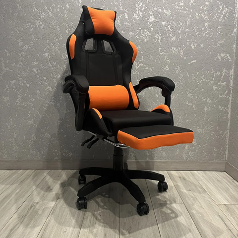Комп'ютерне тканинне крісло з підставкою для ніг PRESTIGE Rob-10 Чорно-Оранжеве для геймерів та роботи PRESTIGE_GС05-08 фото