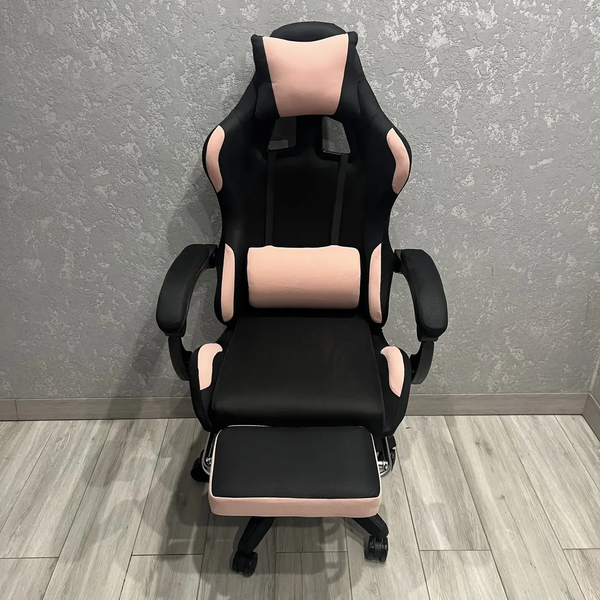 Комп'ютерне тканинне крісло з підставкою для ніг PRESTIGE Rob-10 Чорно-рожеве для геймерів та роботи PRESTIGE_GС05-04 фото