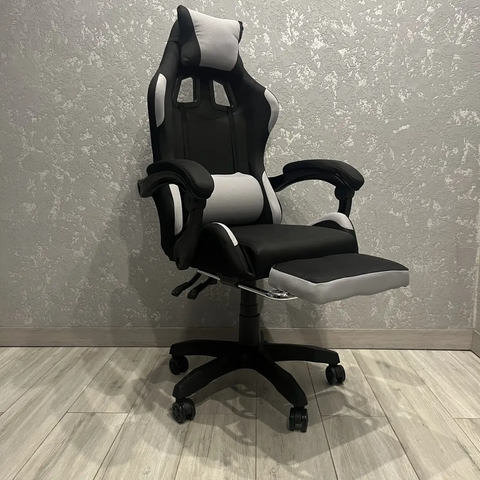 Комп'ютерне тканинне крісло з підставкою для ніг PRESTIGE Rob-10 Світло-сіре для геймерів та роботи PRESTIGE_GС05-03 фото
