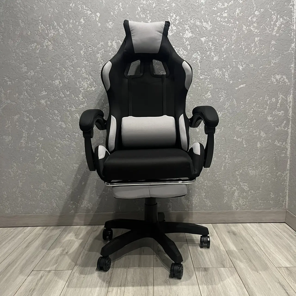 Комп'ютерне тканинне крісло з підставкою для ніг PRESTIGE Rob-10 Світло-сіре для геймерів та роботи PRESTIGE_GС05-03 фото