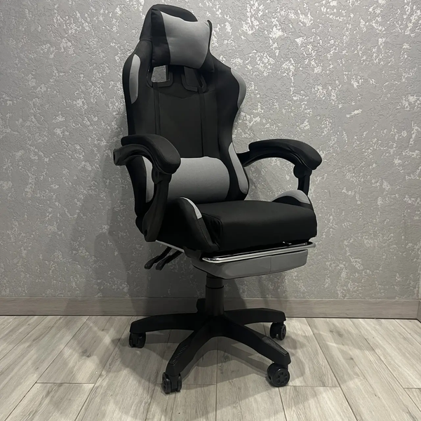 Комп'ютерне тканинне крісло з підставкою для ніг PRESTIGE Rob-10 Темно-сіре для геймерів та роботи PRESTIGE_GС05-02 фото