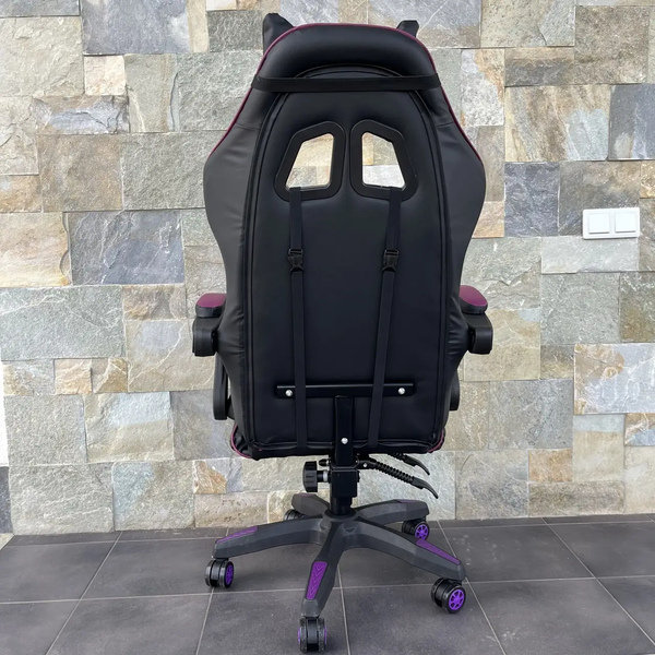 Комп'ютерне крісло з екошкіри підставка для ніг PRESTIGE Rob-11 Чорно-фіолетове геймерське PRESTIGE_ЧОРНО-ФІОЛЕТОВИЙ фото