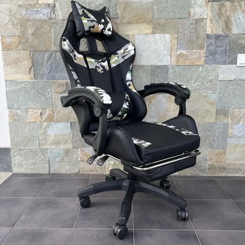 Комп'ютерне крісло з екошкіри підставка для ніг PRESTIGE Rob-11 Чорне з камуфляжними вставками Хакі геймерське PRESTIGE_КАМУФЛЯЖ_ХАКІ фото