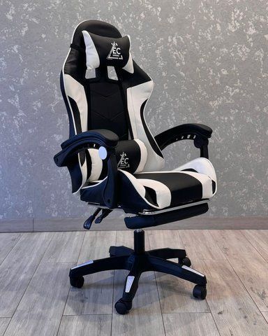 Ігрове комп'ютерне крісло GAMING Master Чорно-біле з екошкіри з підставкою для ніг MASTER_KO24B_БІЛИЙ фото