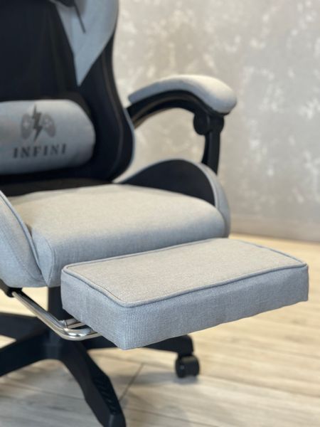 Комп'ютерне крісло з підставкою для ніг INFINI ThrustX сіро-чорне геймерське обшите тканиною INFINI_THRUSTX_СІРИЙ2 фото