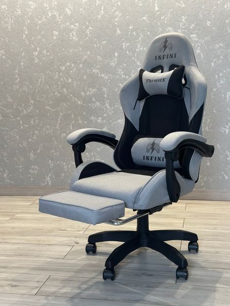 Комп'ютерне крісло з підставкою для ніг INFINI ThrustX сіро-чорне геймерське обшите тканиною INFINI_THRUSTX_СІРИЙ2 фото